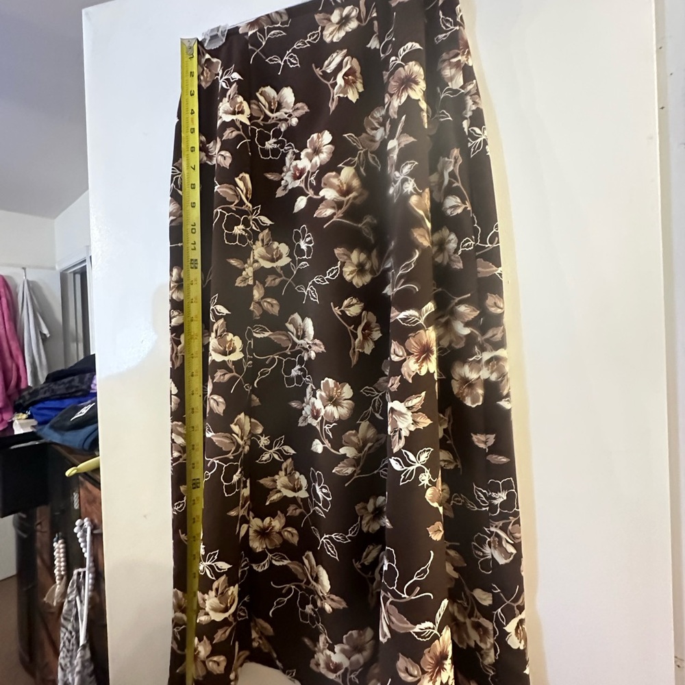 Kathy Ireland Asymmetrical Skirt - Dark Brown and Cream Floral